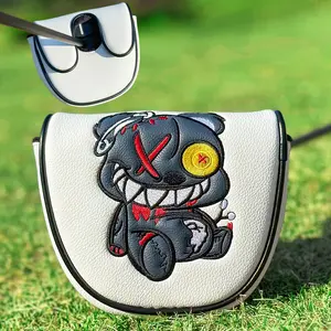 Cute One-Eyed Bear Mallet Putter Cover, Cool Double Ear Design, Premium PU with Soft Plush Lining, Protective Golf Club Headcover, Golf Accessory