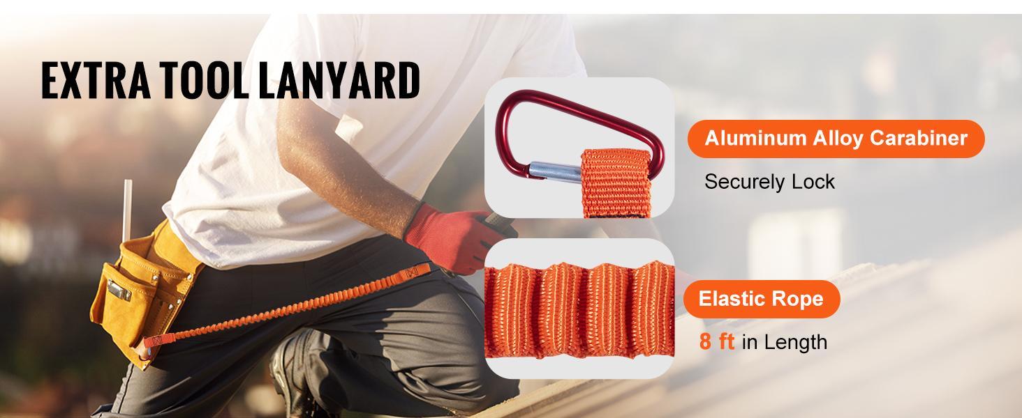 VEVOR Steel Core flipline, TikTokShopBlackFriday, 1/2" x 8' Arborist Flipline, Flip Line for Tree Climbing with Alloy Steel Snap Hook, Aluminum Alloy Carabiner and Extra Tool Lanyard, for Arborist, Tree Climbers