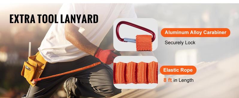 VEVOR Steel Core flipline, TikTokShopBlackFriday, 1/2" x 8' Arborist Flipline, Flip Line for Tree Climbing with Alloy Steel Snap Hook, Aluminum Alloy Carabiner and Extra Tool Lanyard, for Arborist, Tree Climbers