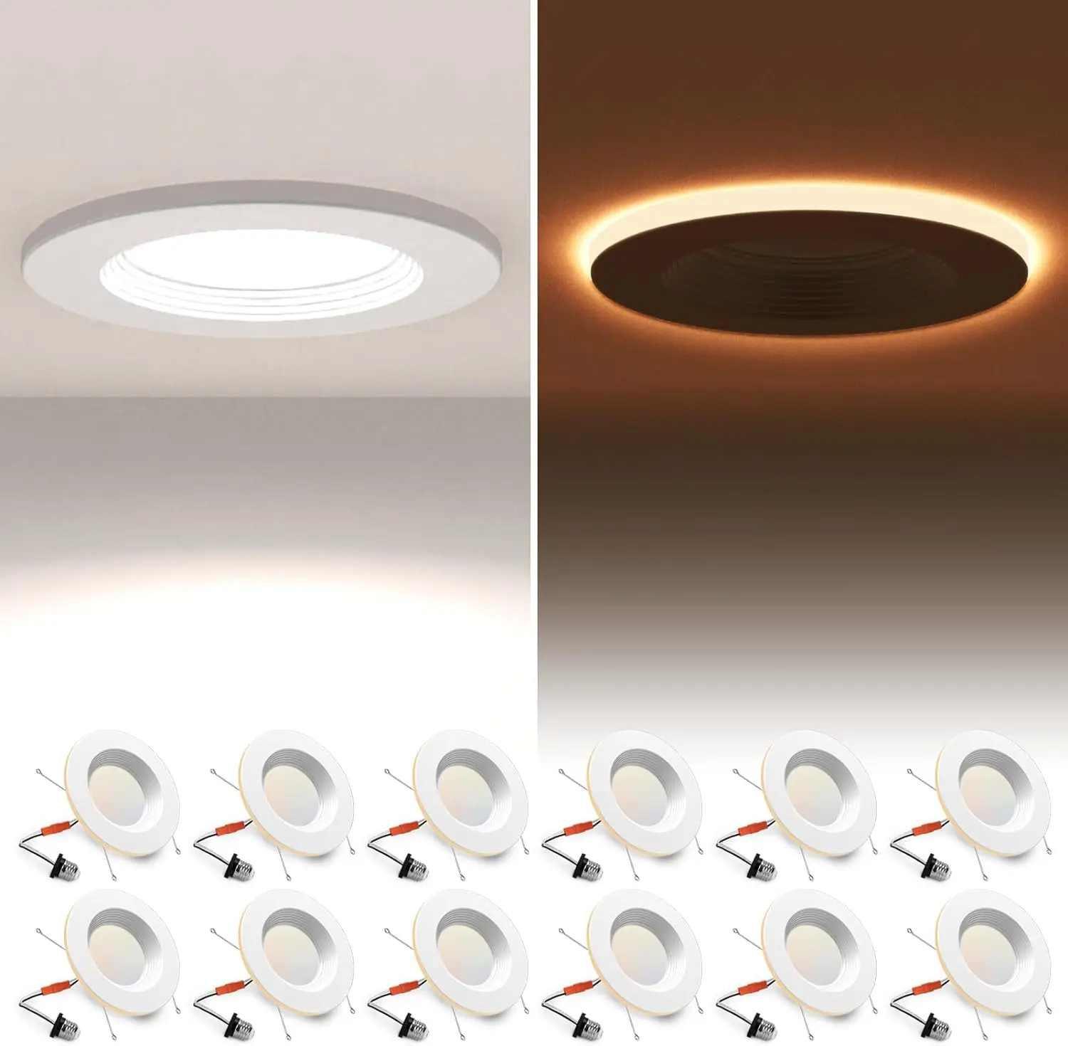 12 Pack 5/6 Inch LED Can Lights with Night Light, Metal 5CCT Retrofit Recessed Lighting Selectable 2700K-6000K Dimmable, 12W=75W, 1200LM Downlight with Metal Smooth Trim - ETL and Energy Star home decor ceiling