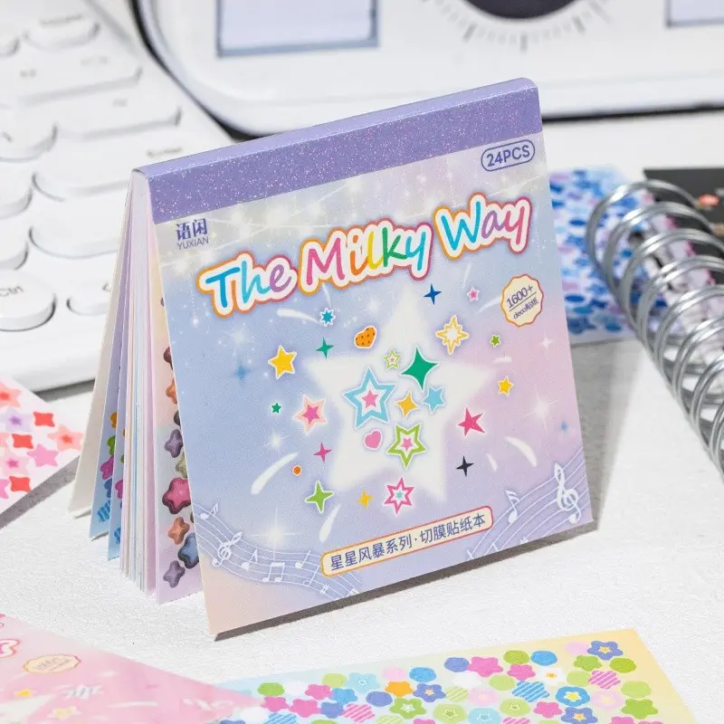 Stars Storm Series Sticker Book, 24 Sheets Per Book, Handmade Journal Supplies Water Bottle Multi-Scene Decorative Fun Stickers