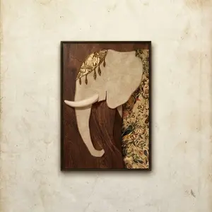 Retro floral elephant framed art boho home decor gift
