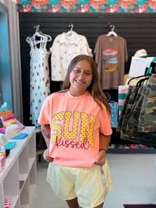 Sunkissed Yellow and Pink Polka Dot on Neon Cantaloupe Comfort Color