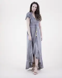 Women’s Mineral Wash Butterfly Sleeve High Low Maxi Dress – Flowy Boho Summer Dress