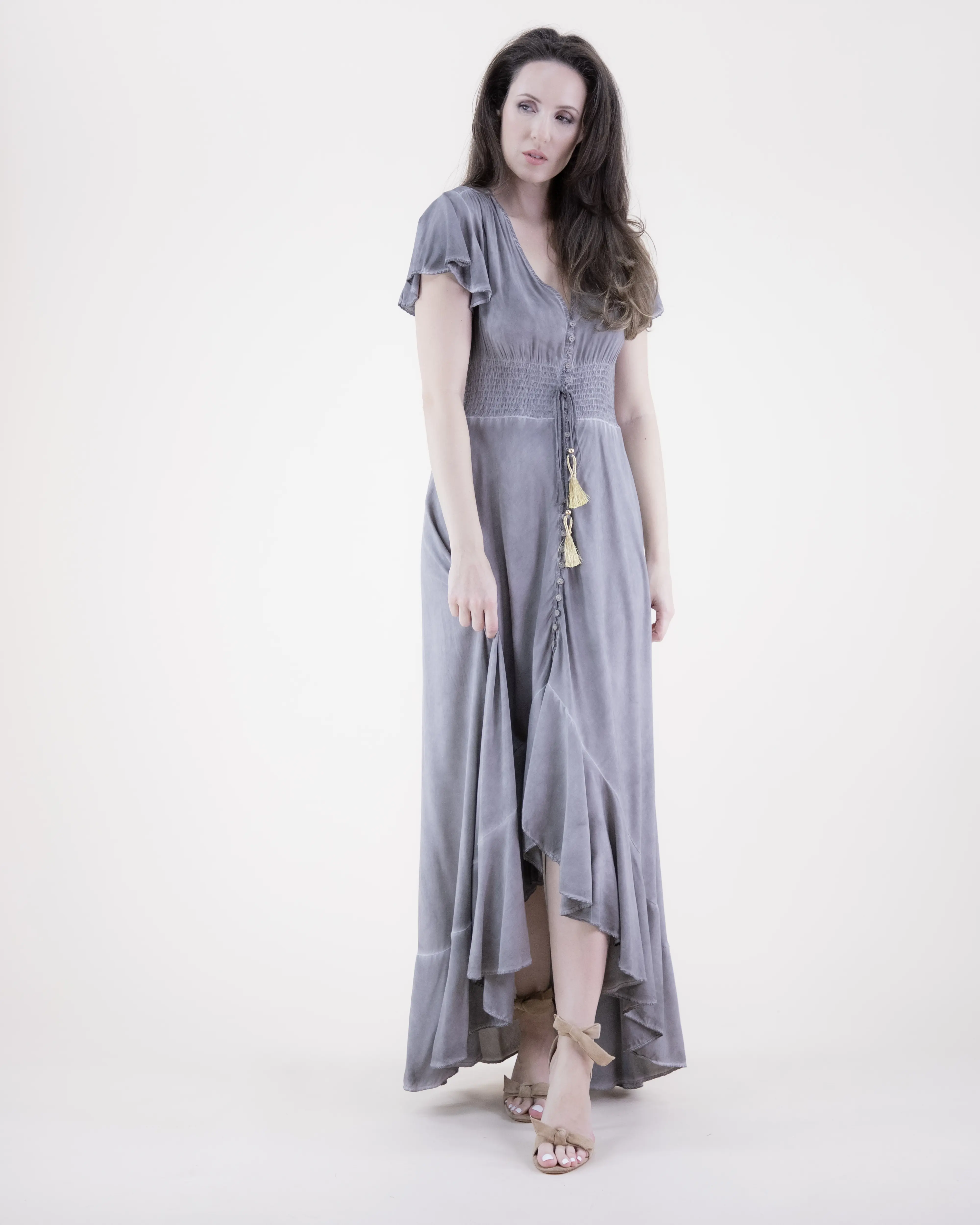 butterfly boho maxi dress Silk Maxi Dress with butterfly sleeves (Olive) main image 1