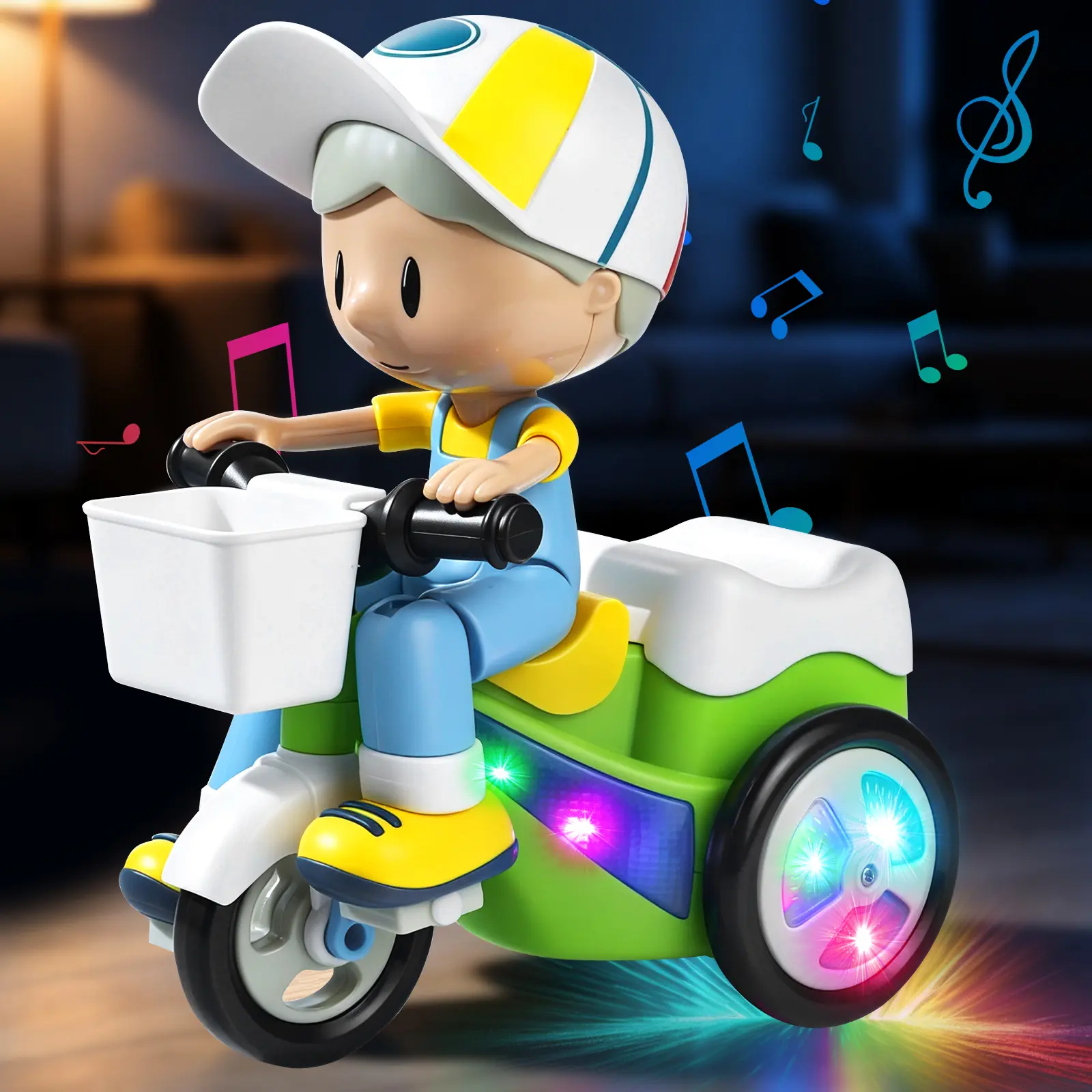 Kids Electric Stunt Bike Toy, Musical Light Up Tricycle with Wiggling Action, Obstacle Avoidance and Interactive Play Birthday Creativity