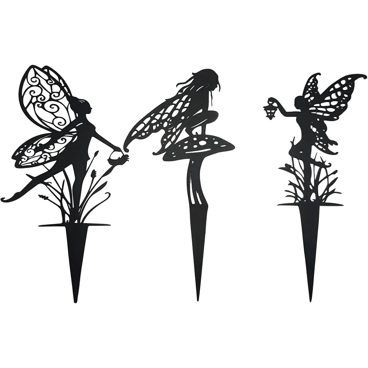 Decorative Garden Stakes，Black Metal Butterfly Fairy Garden Stakes | Fairy Stakes for Garden Weather Resistant Black Metal Outdoor Decorative Art for Women Gift (Matte Black, 3P-A)
