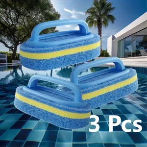 3pcs Swimming Pool Cleaning Brush - Manual Non-Electric Polypropylene Handle Sponge Scrubber for Pool Walls and Tiles, with Accessory Handles, Pool Care