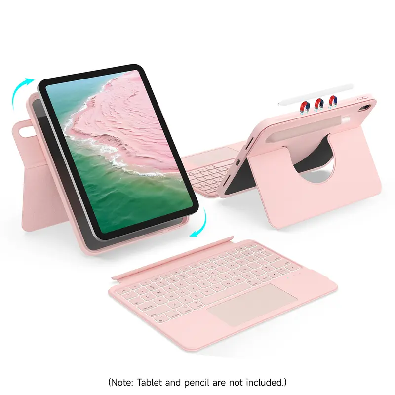 Accrosoo Wireless Tablet Keyboard Case with Trackpad - 360° Rotatable, Detachable Magnetic, 170° Angle, Full Protection, Portrait/Landscape for iPad A16 11 2025, 10th 2022 10.9", Air 11-inch (M3/M2), Pro (4/3/2/1), 10.9" Air 5th/4th - Shell Covers Casing