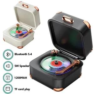 2026 New Mini Classic Vintage Bluetooth Speaker Retro Hifi Music Box Vinyl Record Player Design Soundbar Colorful Ambient Light with Mic