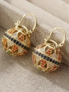 Fashion Multicolor Hollow Round Pendant Earrings, Round Ball Design, Perfect Gift for Daily Wear & Weddings