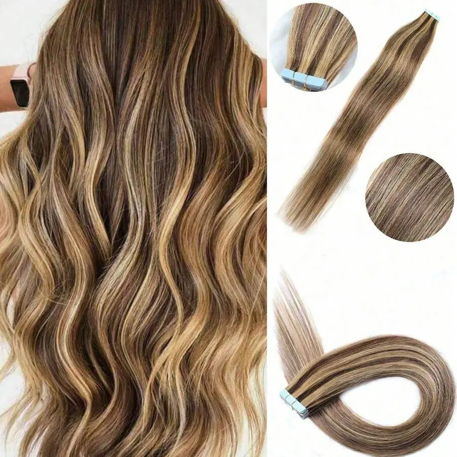 Jessie's Wig Highlight P4/27 Color Tape In Hair Extensions 20 Pcs 16-26 Inch Seamless Invisible For Thin Hair Woman #SummerWins #DealsForYouDays