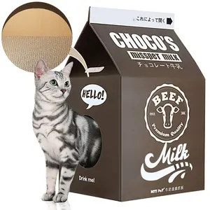 FluffyDream Cat Scratcher Condo Milk Box Shape Cardboard Cat Scratching Post & House Bed, Durable Cat Furniture for Indoor Cats, Black