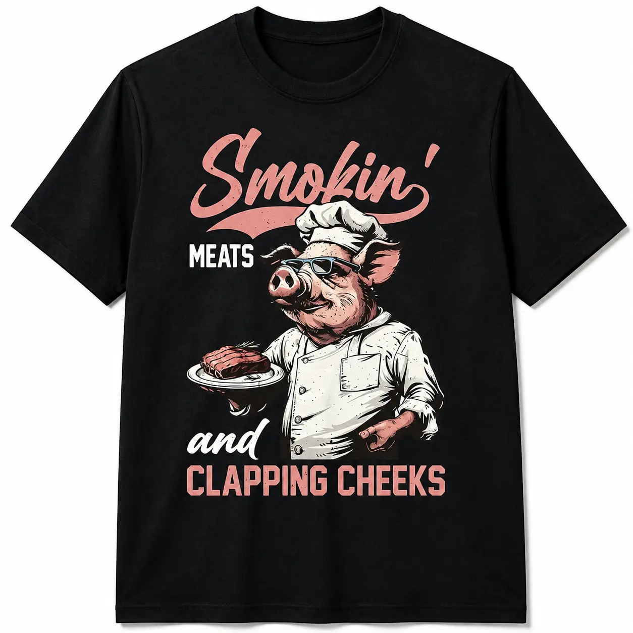 Men's Smoked Meat & Stylish BBQ-Themed Graphic T-Shirt - Round Neck Shortsleeve Tops, Casual, Machine Washable, Suitable for Daily Wear & Jeans Pairing