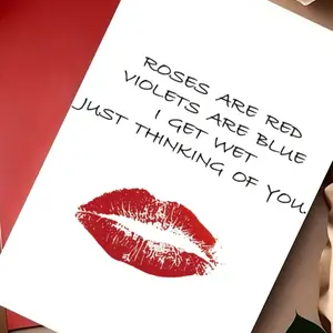 1pc "Roses Are Red Violets Are Blue I Get Wet Just Thinking of You" Provocative Romantic Humor Card, Uncensored Love Greeting Card for Couples, Flirty & Bold Card for Boyfriend Girlfriend Husband Wife, Intimate Valentine's or Anniversary Card,Blank Inside