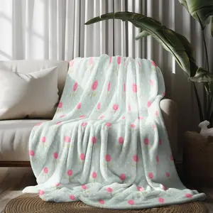 2 Pack Cute Pastel Mint Blankets with Pink Rose & Polka Dot Print, 60"x80" Cozy Soft Throw Blanket Set for Girls