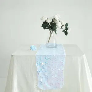 Sequin Table Runner 13"x108" Iridescent Blue - Big Payette Table Decor