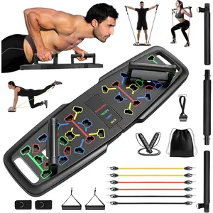 Portable Home Gym Workout Equipment, Push Up Board, Pilates Bar & Fitness Accessories with Resistance Bands for Upper Body Strength Training Full Body Workout at Home