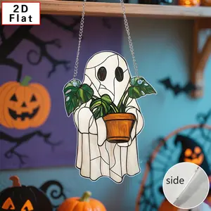 Gothic Halloween Ghost Plant Acrylic Window Decor, Cute Hanging Decoration for Home Bedroom Living Room Wall, Non-Glass Material