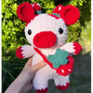 Strawberry cow crochet plushie