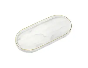 GLazzleSippsCompany Luxury Oval Vanity Tray Organizer, Faux Marble Resin, Oval Vanity Accessory, Table Centerpiece Storage Tray, Home Decor for Bathroom, Jewelry, Perfumes, and Office
