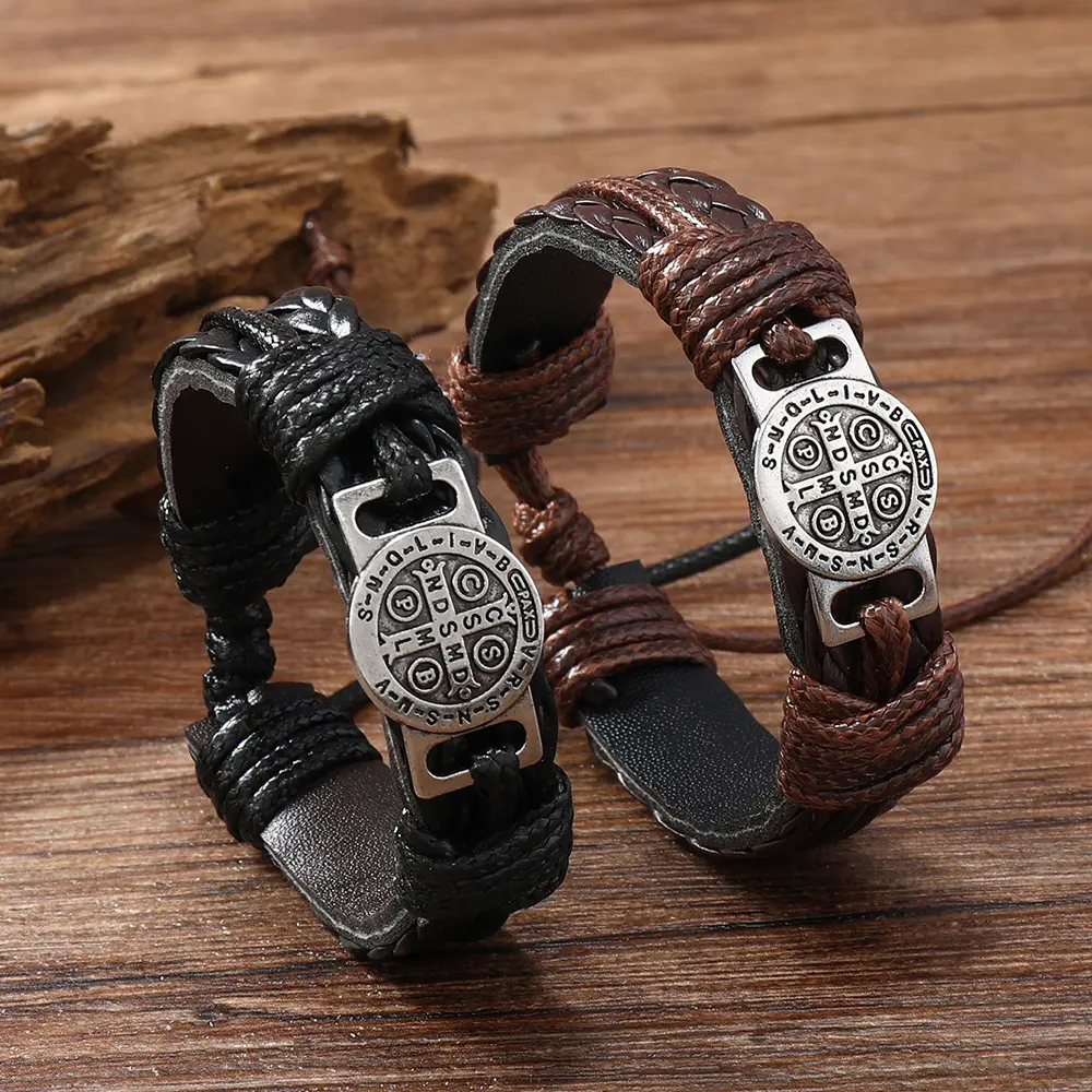 Men's Leather bracelet Cross Charm Religious Adjustable Vintage Bracelet Gifts, 7in to 9in bracelet, Fashion Men bracelet