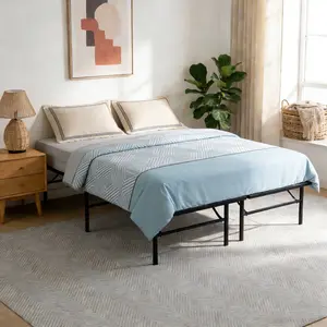 14in Metal Bed Frame Foldable, Quick Assembly Mattress Foundation, Heavy Duty Sturdy Steel with No Box Spring Needed, Eco-Friendly Packaging, Black