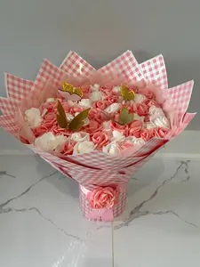 Eternal Foam Rose Bouquet (60 Roses) Pink and White Foam Roses With Golden 3D Butterfly's