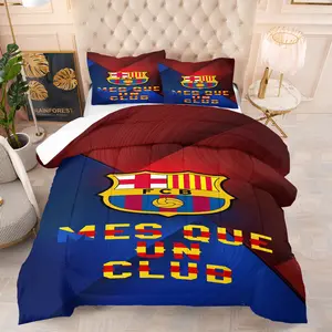 Barcelona Football Club printed pattern bedding set, Bed Sheet Sets, including 1 blanket and 1 or 2 pillowcases without pillowcases, soft children's and adult bedroom decoration gifts