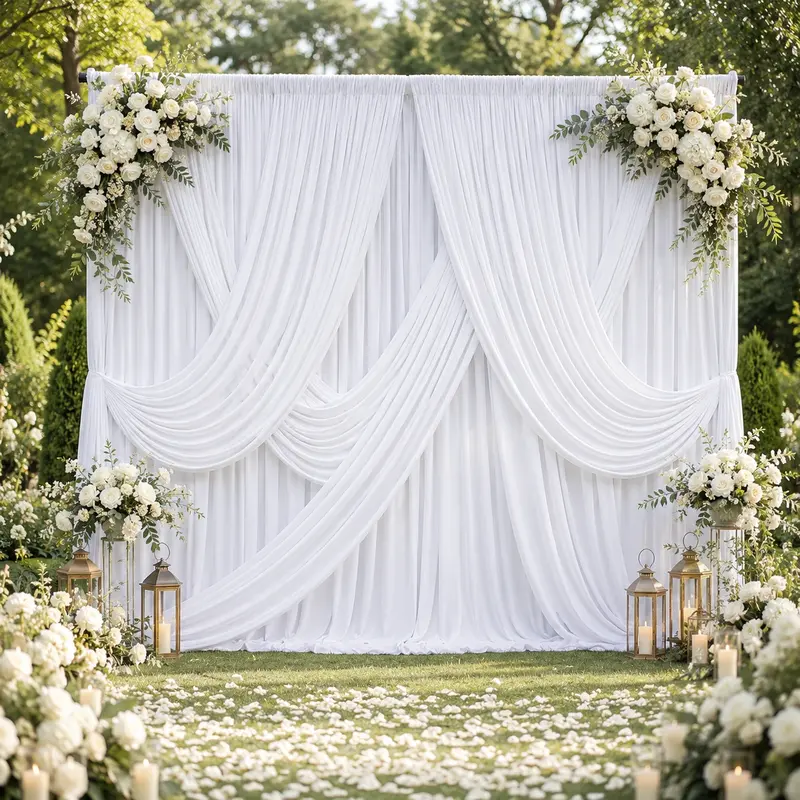 White Polyester Wall Hanging Backdrop Curtain Set (6-Pack) - Synthetic, Smooth Finish, Wrinkle-Free Look, 5x7ft/5x10ft Sizes - For Birthday, Anniversary, Christmas Events, Home Supplies
