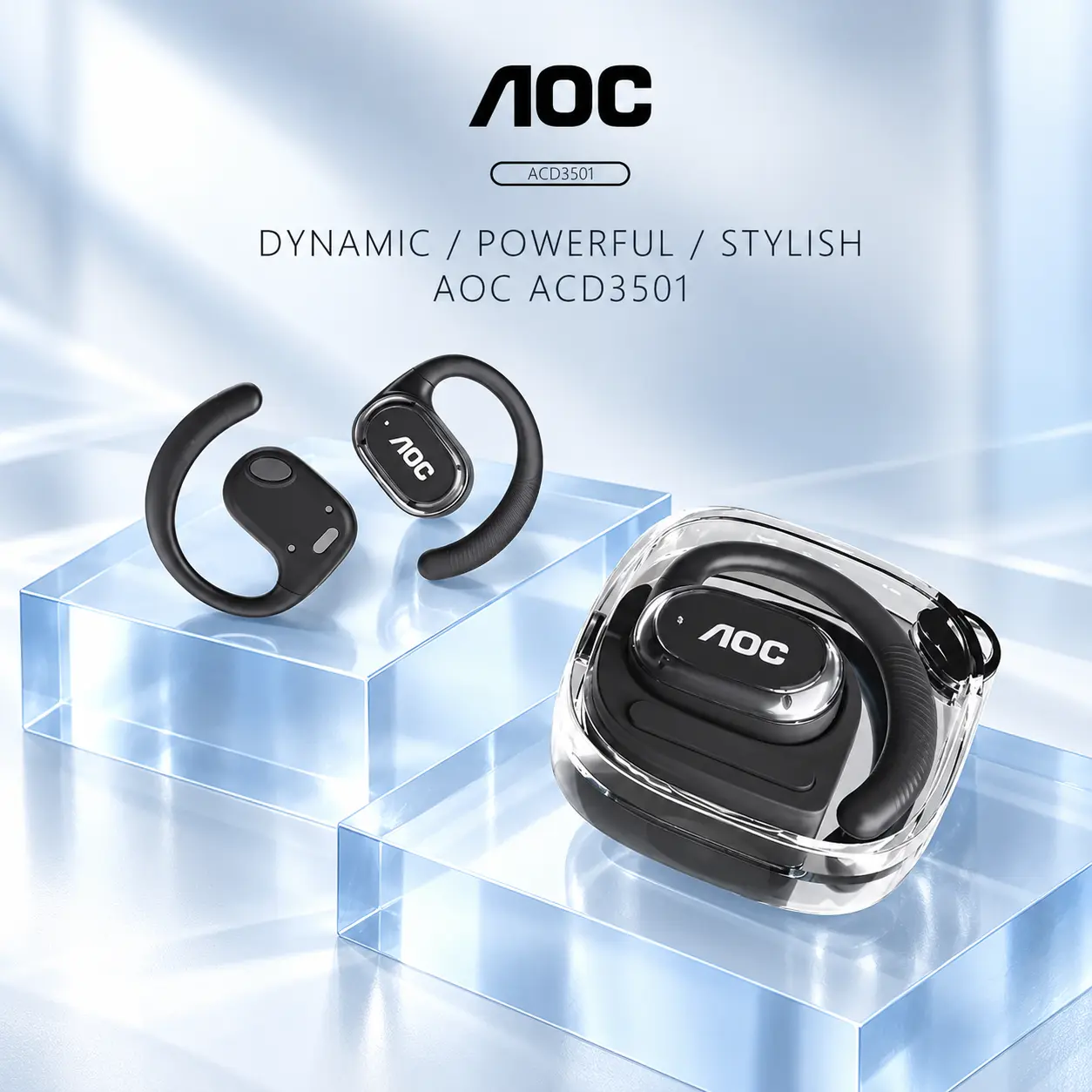 AOC ACD3501 Open-Ear Wireless Earbuds, Bluetooth 5.4 Ear Hook Headphones with Charging Case, 16.2mm Drivers, IPX4 Splash Resistance