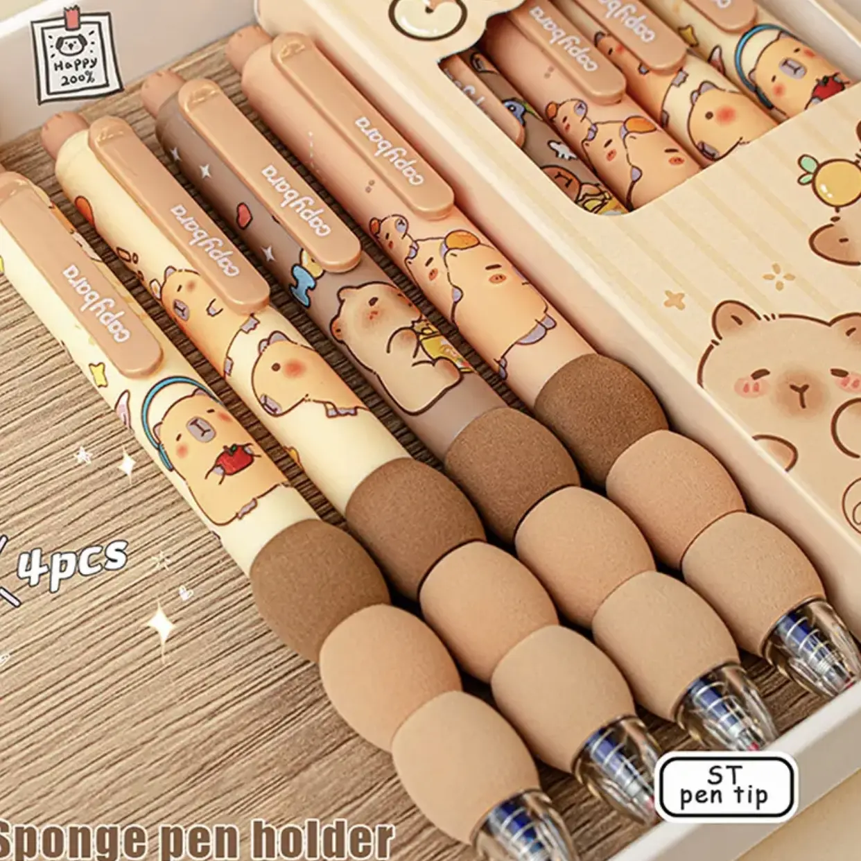 Set of 4 Erasable Capybara Pens, Smooth Writing, Quick Drying, Storage Design, Elegant Office Supplies for School & Stationery Use