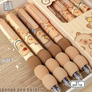 Set of 4 Erasable Capybara Pens, Smooth Writing, Quick Drying, Storage Design, Elegant Office Supplies for School & Stationery Use