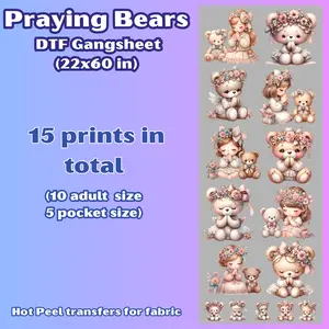 G53 Praying Bears Gangsheet (15 transfers)