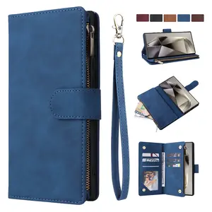 for Samsung Galaxy S25 Ultra S24 S23 S22 S21 Plus Wallet Case with RFID Blocking Card Slot Soft PU Leather Zipper Flip Folio with Wrist Strap Kickstand Protective Cov