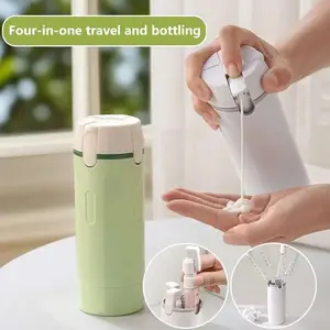 4-in-1 travel dispenser bottle set — portable, leakproof, refillable toiletry containers for shampoo, lotion, cleanser, and cosmetic storage; compact, lightweight silicone bottles with pump and easy-press design—ideal for vacations, hotels, business trips