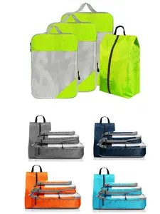 Travel Packing Cubes, 4pcs/set Travel Storage Bag Set Compressible Travel Compression Bags Folding Storage Bag Expandable Travel Packing Organizers Travel Essentials Bag for Clothes Shoes Storage