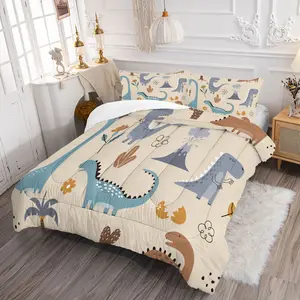 2/3pcs Cute Dinosaur Comforter Duvet Set, Cartoon Dino Quilt, Ultra-Soft Microfiber Bedding Set with Pillow Covers (No Pillow Inserts), Kids Dinosaur Themed Bed Set for Boys Girls Bedroom & Nursery