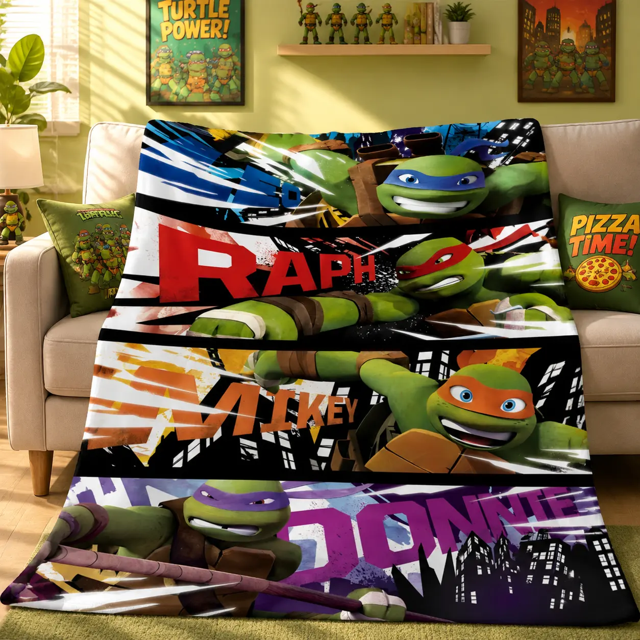 Teenage Mutant Ninja Turtles Blanket Cozy Throw Blanket Kids Adults Cartoon Character Blanket Sofa Bed Room Decor Travel Movie Night Gift Idea TikTok Trending Blanket Turtle Theme Blanket Halloween Gift Holiday Birthday Christmas Gift Multi Size