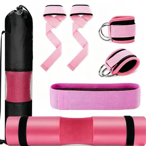 Gym Barbell Shoulder Neck Pad Workout Accessory Set, Weight Lifting Foam Bar Cushion with Resistance Bands & Ankle Straps