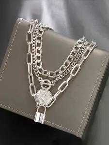 Women's Fashion Alloy Pendant Necklace Set, Round Disc Design, Simple Style Jewelry for Women, Dainty Layering Jewelry, Perfect Gift Idea, Multilayer Necklace