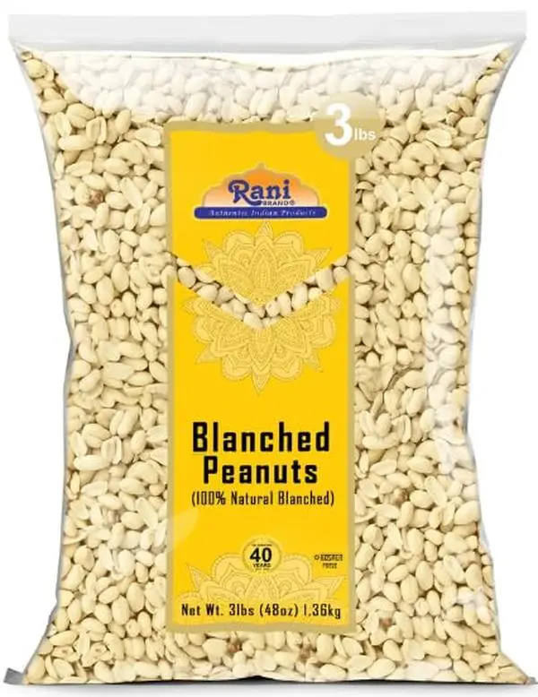 Rani Peanuts Skinless (Blanched, Uncooked) 48oz (3lbs) 1.36kg Bulk ~ All Natural | Vegan | Gluten Friendly | Kosher | Fresh Product of USA ~ Spanish Grade Groundnuts