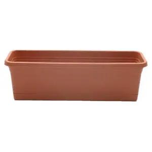 212 MAIN Southern 30 in. Light Terra Cotta Rectangular Outdoor Planting Box Planter - Rolled Rim, Attached Tray, Outdoor Planting Boxes for Outside