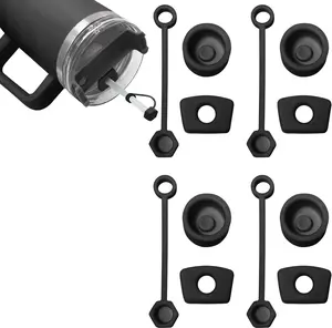 4 Set Spill Stopper for Cup 2.0 40oz/ 30oz Accessories, Silicone Leak Proof Kit of Stanley Tumbler Accessories with 4 Straw Cover Cap,4 Square Leak Stopper, 4 Round Stopper, Black Drinkware Stylish