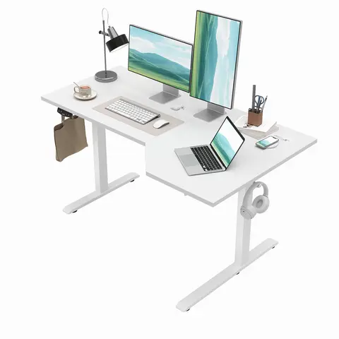 Agilestic Electric L-Shaped Height Adjustable Standing Corner Desk (55.1in/59in) - Ergonomic with Memory Presets, Hooks, for Dual Monitor, WFH, Streamer Setups, Home Office Workstations (White/Black/Rustic Brown), Gaming Desk, L Shaped Desk
