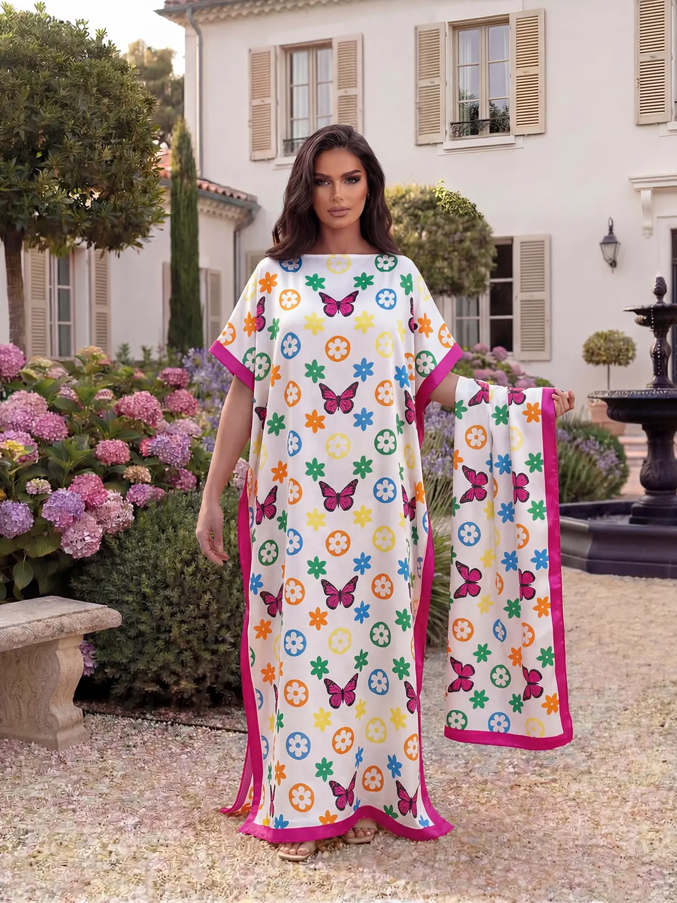 Elegant Leopard Print Shawl Set, Fitted Long Robe & Headscarf, Sun Protection Silk Scarf, Beachwear Summer Coverup Beach Coverups for All Seasons