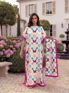 Elegant Leopard Print Shawl Set, Fitted Long Robe & Headscarf, Sun Protection Silk Scarf, Beachwear for All Seasons
