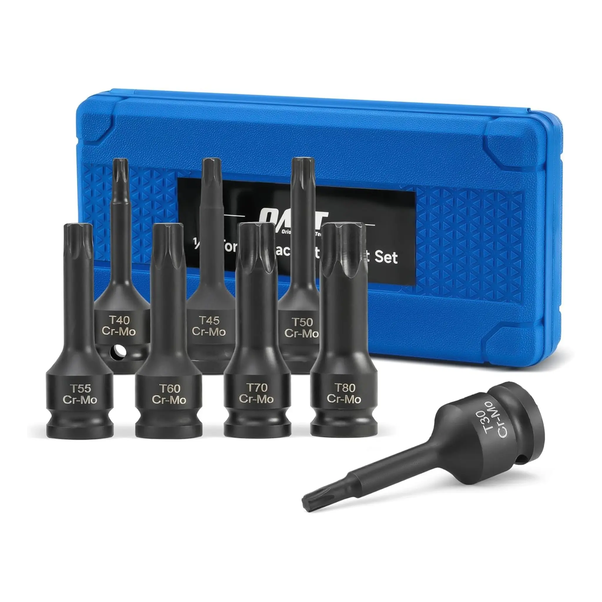 【SpotlightDay】Orion Motor Tech Torx Bit Socket Set, 8pc 1/2" Drive Impact Torx Bit Socket Set T30 T40 T45 T50 T55 T60 T70 & T80 Sockets, Cr-Mo Steel Torx Impact Socket Set for Fastener Replacement with Carry Case