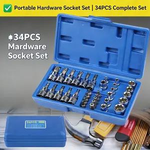 34Pcs Torx Star Bit Socket Set | Male Female Torx & E-Socket Kit | Handheld Impact Tool Set for Car Truck Automotive Repair