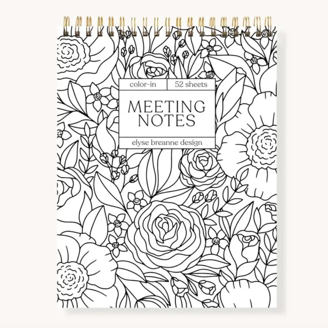 Color-In Meeting Notes | Top Spiral | Coloring Page Border | Floral Office Stationery | College Ruled Doodle Brainstorming Sessions